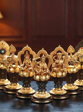 慧宝黄铜七政宝紫檀木创意摆件精工轮王七珍宝客厅工艺品象宝马宝