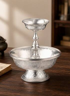 藏式S990纯银手工护法杯八吉祥足银护法杯家用本尊供护法杯12cm