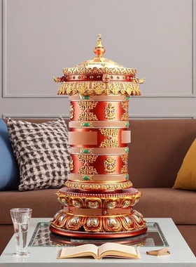 铜合金天珠浮雕旋转莲花摆件