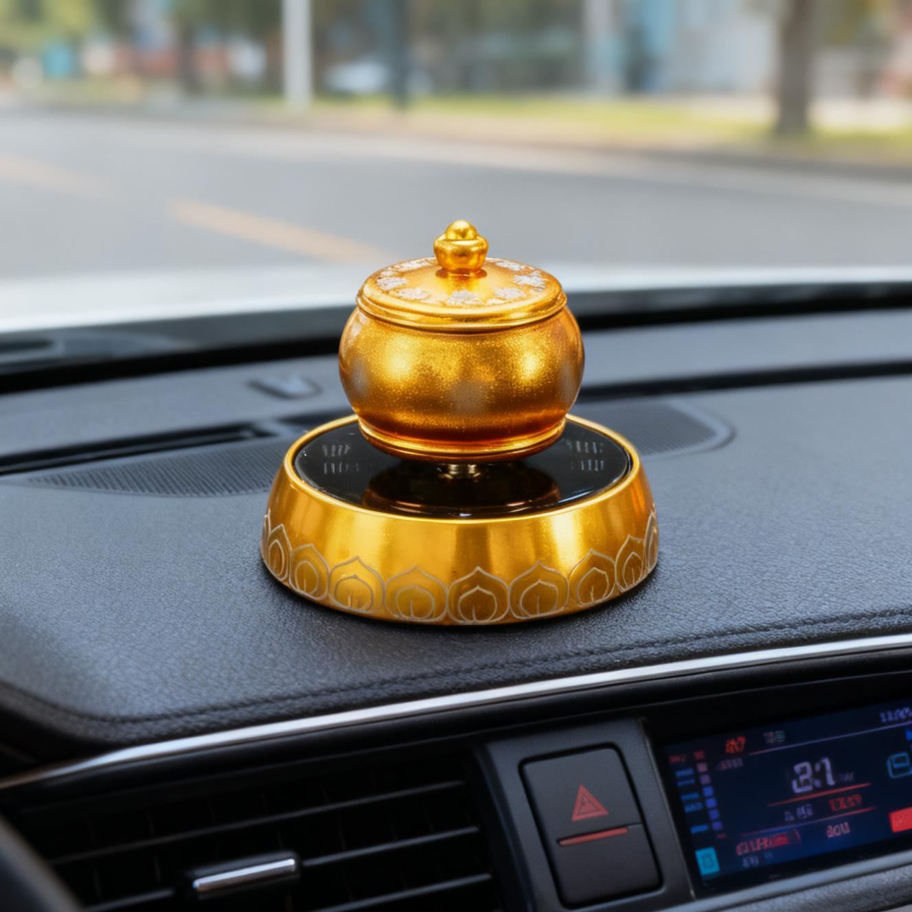 金色八吉祥太阳能转轮转桶摆件