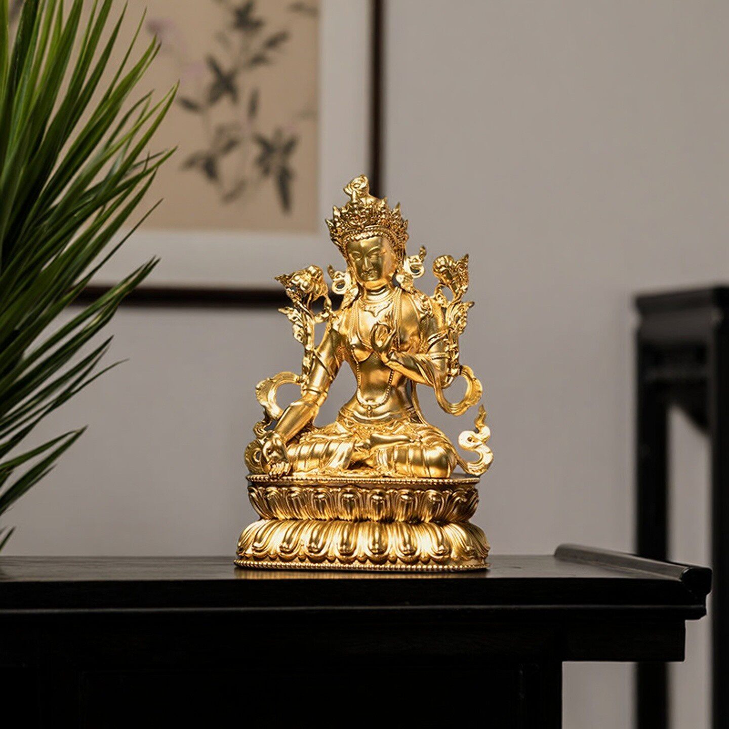 纯铜鎏金白度母佛像摆件观世音菩萨之化身白度母菩萨像居家供奉