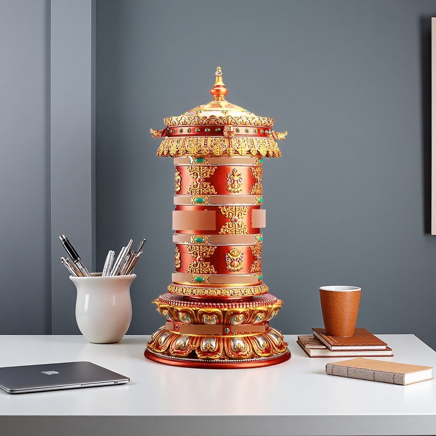 树脂家用电动转轮摆件天珠转轮浮雕插电转轮供奉家用八吉祥龙头