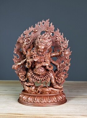 紫铜六臂玛哈嘎拉佛像那洛空行母红铜像尼泊尔供奉工艺品财宝天王