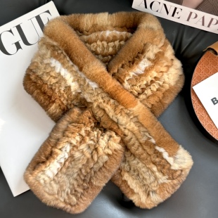 进口双面百搭獭兔毛围巾简约编制冬季 皮草领子保暖加厚真毛毛围脖