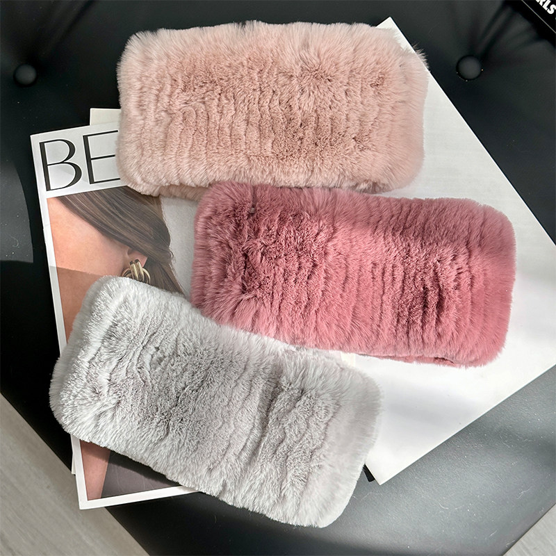 可爱真獭兔毛脖套女冬季弹力网围脖发带百搭毛绒头套皮草保暖围巾