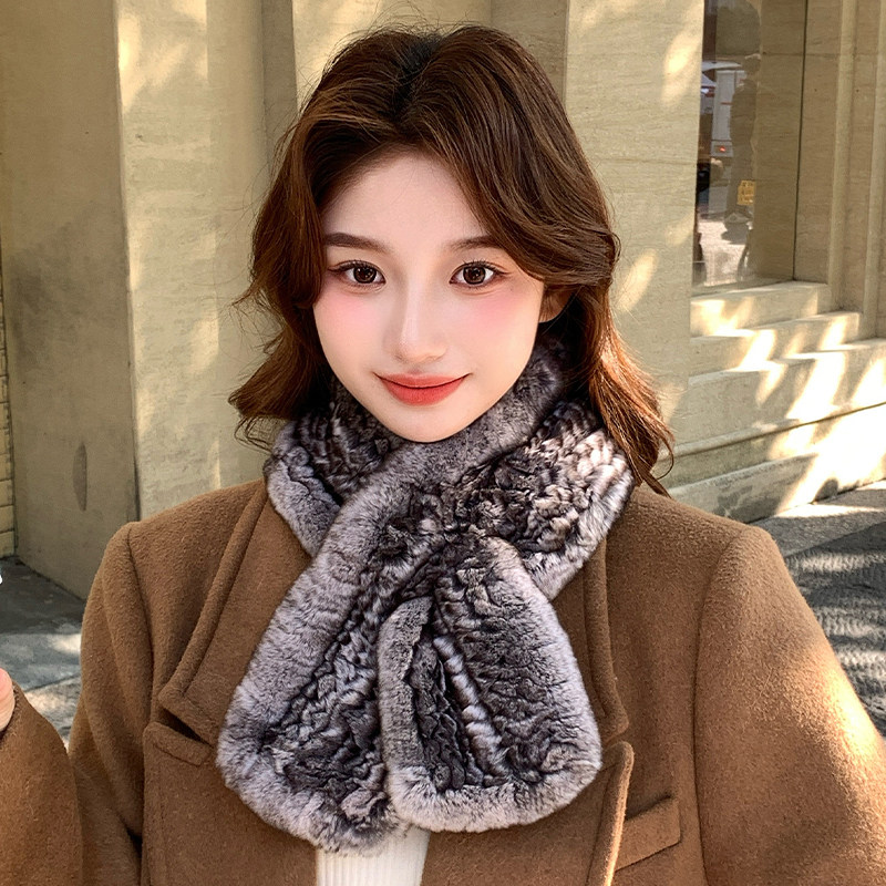 獭兔毛加厚双面仿龙猫色保暖围巾