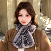 秋冬氛围感双面百搭獭兔毛围巾百搭仿龙猫色皮草围脖加厚保暖围脖