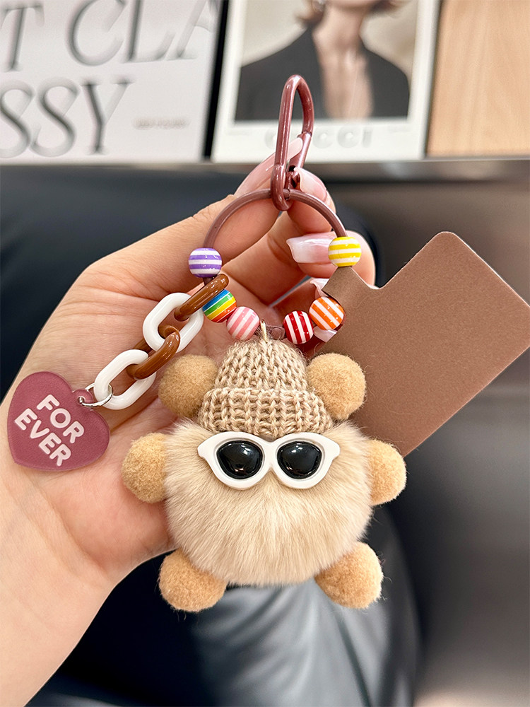 CUTE OTTER RABBIT FUR SMALL BRIQUETTES CAR KEYCHAIN PENDANTS INTERNET CELEBRITY THINGS PLUSH DOLLS SCHOOL BAGS BAG ORNAMENTS WOMEN