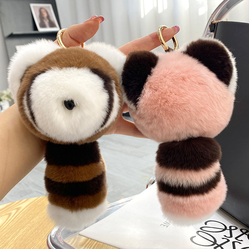 CUTE LITTLE RACCOON REAL OTTER RABBIT FUR CAR KEYCHAIN PENDANT INS PLUSH DOLL SCHOOL BAG BAG ORNAMENT GIRL
