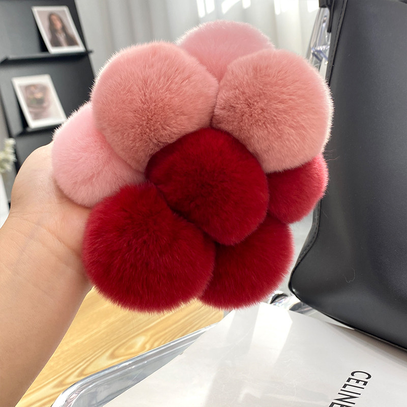 REAL OTTER RABBIT FUR SMALL CHERRY CAR KEY CHAIN PENDANT INS PLUSH BALL CUTE SCHOOLBAG BAG ORNAMENT GIFT WOMEN