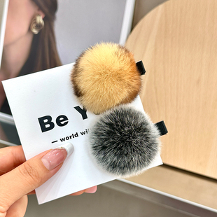 彩色毛毛球发卡刘海可爱碎发侧边小毛球发夹迷你儿童bb夹子头饰女