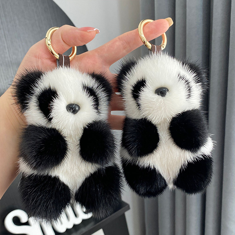 CUTE MINK HAIRY RED PANDA CAR KEY CHAIN PENDANT PLUSH DOLL DOLL SCHOOL BAG BAG PENDANT GIFT GIRL
