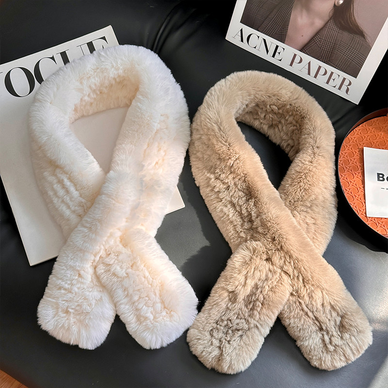 双面獭兔毛编织围巾护颈毛毛围脖