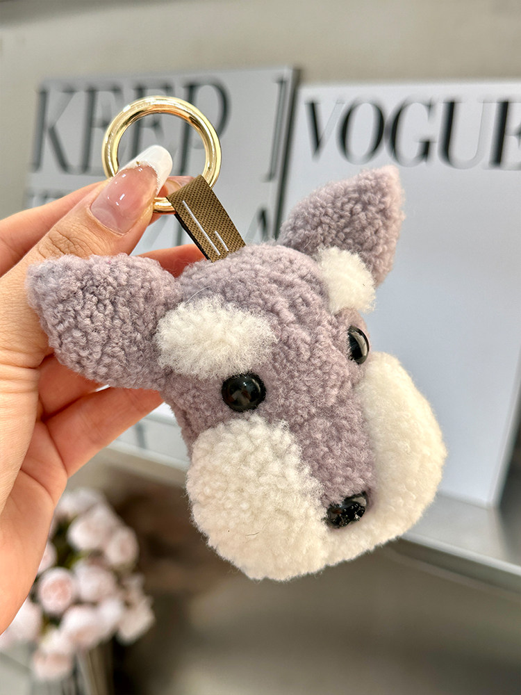 REAL WOOL INTERNET CELEBRITY INS CUTE PUPPY CUTE PLUSH SCHOOL BAG BAG ORNAMENT SCHNAUZER CAR KEYCHAIN PENDANT