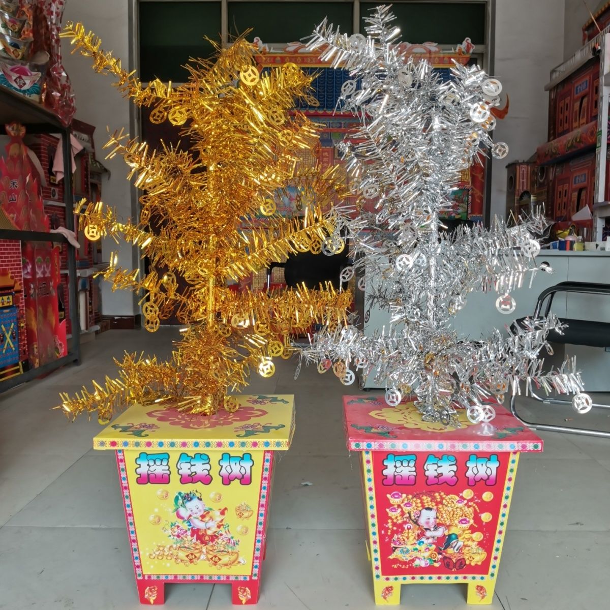 殡葬摇钱树彩条树干殡葬纸扎纸活用品纸活全套纸花