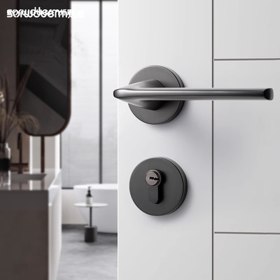 烁盾现代卧室门锁室内房门锁静音磁吸黑灰色家用木门锁把手分体锁