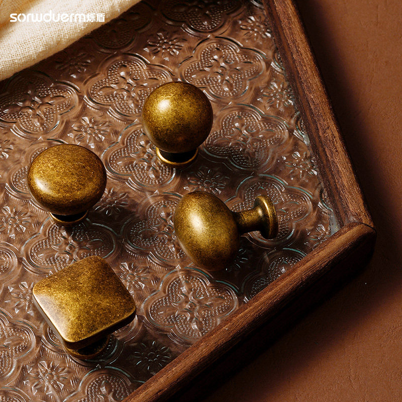 烁盾新中式中古风单孔柜门拉手法式复古黄古铜橱柜抽屉柜子门把手,基础建材,小拉手,淘宝优惠券,粉丝福利购,淘宝优惠卷