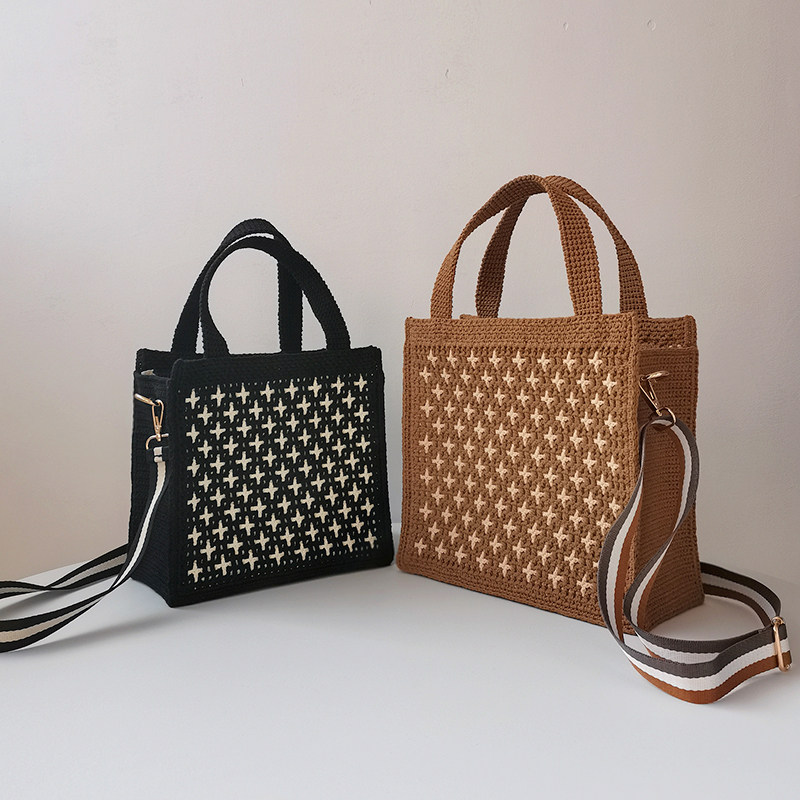 钩针编织复古十字小方包材料包