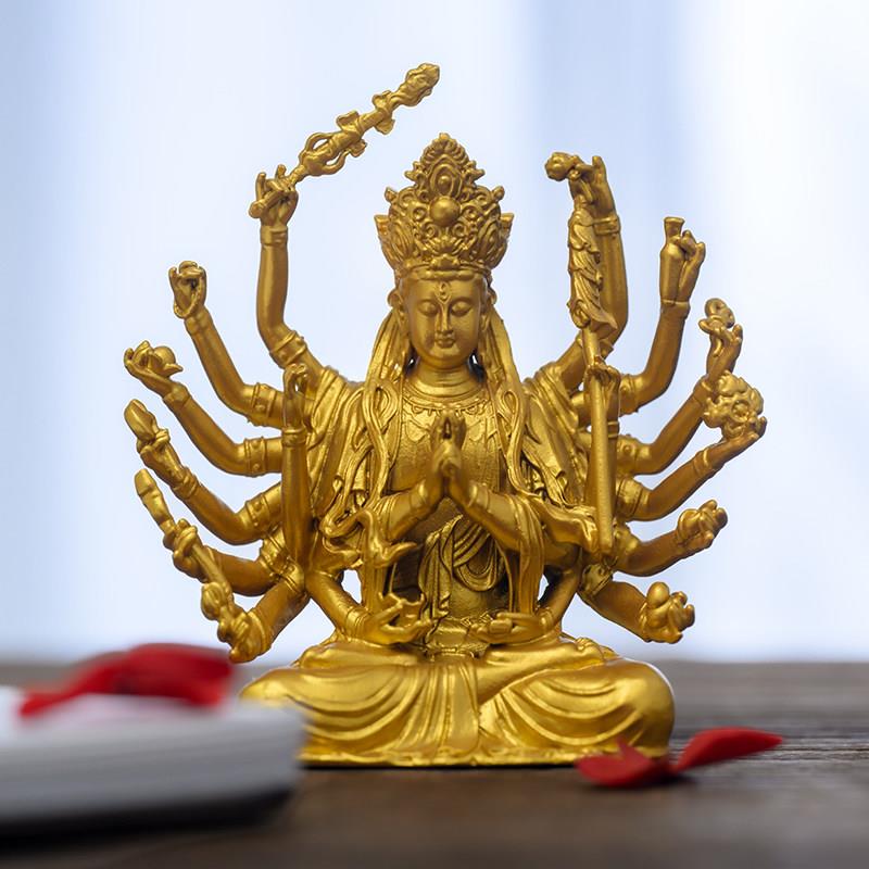 金色准提佛母像准提菩萨像摆件黄铜像随身佛像精致中式家居装饰品