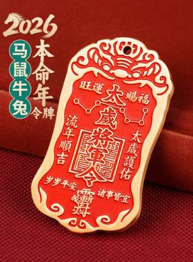 道家2026黄铜朱砂太岁将军镇守令牌挂件六丁六甲平安家宅大门挂饰