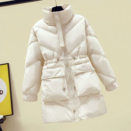 Длинный пуховик с пухом, приталенный корсет, куртка, средней длины, подходит для подростков, коллекция 2021, в корейском стиле, увеличенная толщина