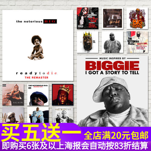 Biggie Smalls专辑封面海报The Notorious B.I.G嘻哈音乐墙贴纸画