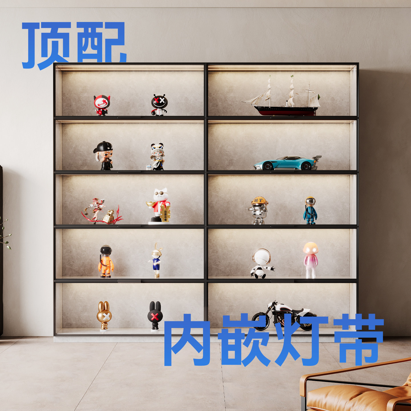 定制手办展示柜液压玻璃门内嵌灯带gk雕像模型专用防尘收纳陈列柜,住宅家具,家用陈列柜,淘宝优惠券,粉丝福利购,淘宝优惠卷