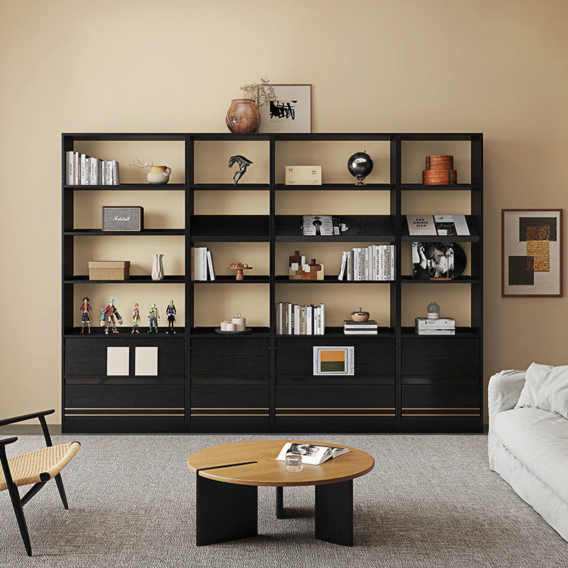黑色实木书柜一体客厅整墙书柜展示柜书房置物架转角落地组合定制,住宅家具,单个书柜,淘宝优惠券,粉丝福利购,淘宝优惠卷