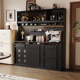 黑色实木餐边柜客厅靠墙岩板咖啡茶水柜储物酒柜轻奢高级玄关高柜