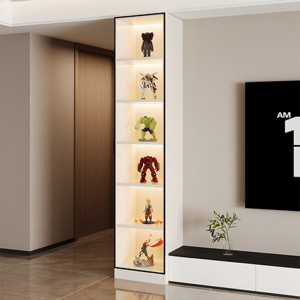 客厅电视背景墙侧边柜玻璃门展示柜窄书柜立柜酒柜实木陈列手办柜