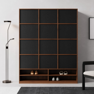 中古风实木鞋柜家用门口入户门外楼道高级感多层骨骼线玄关隔断柜