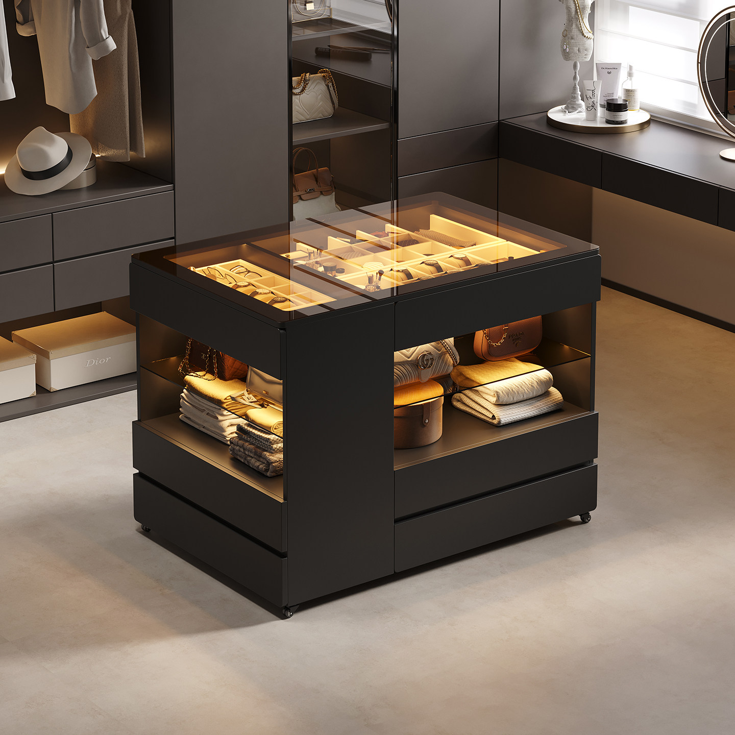 轻奢高级感衣帽间中岛柜可移动商家用落地珠宝首饰展示柜抽屉斗柜,住宅家具,斗柜,淘宝优惠券,粉丝福利购,淘宝优惠卷