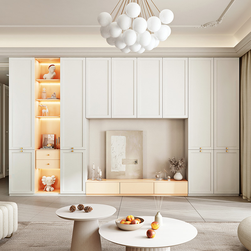 新款法式电视背景墙柜子一体装饰储物柜现代简约客厅电视机柜定制