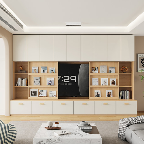 去客厅化书柜一体整墙到顶