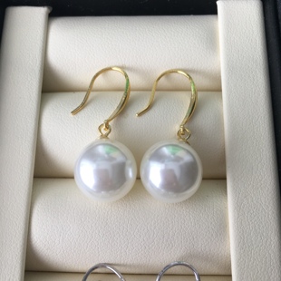 深海贝壳珍珠耳环灵动复古正圆强光925纯银耳钩澳白珠光耳坠耳饰