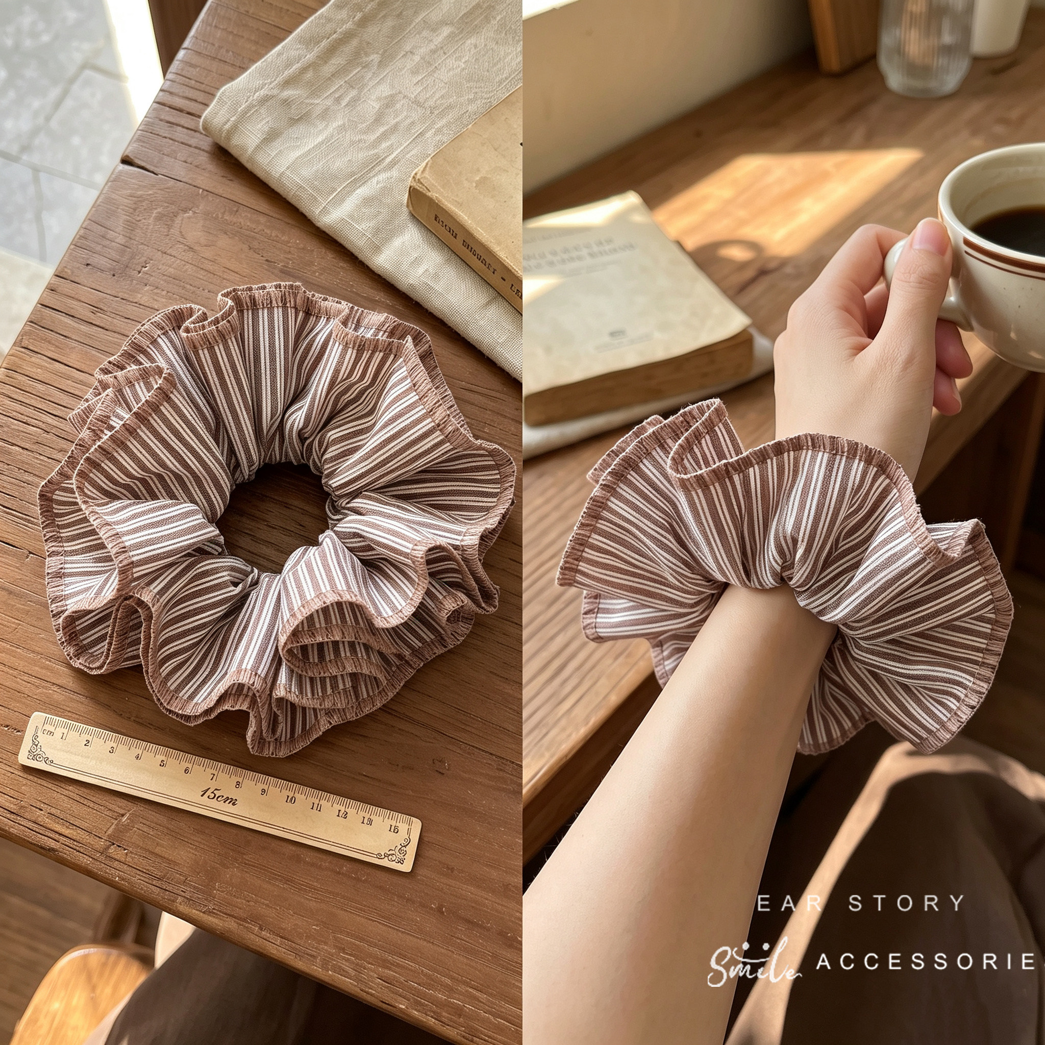欧阳娜娜棕色条纹高级感大肠发圈