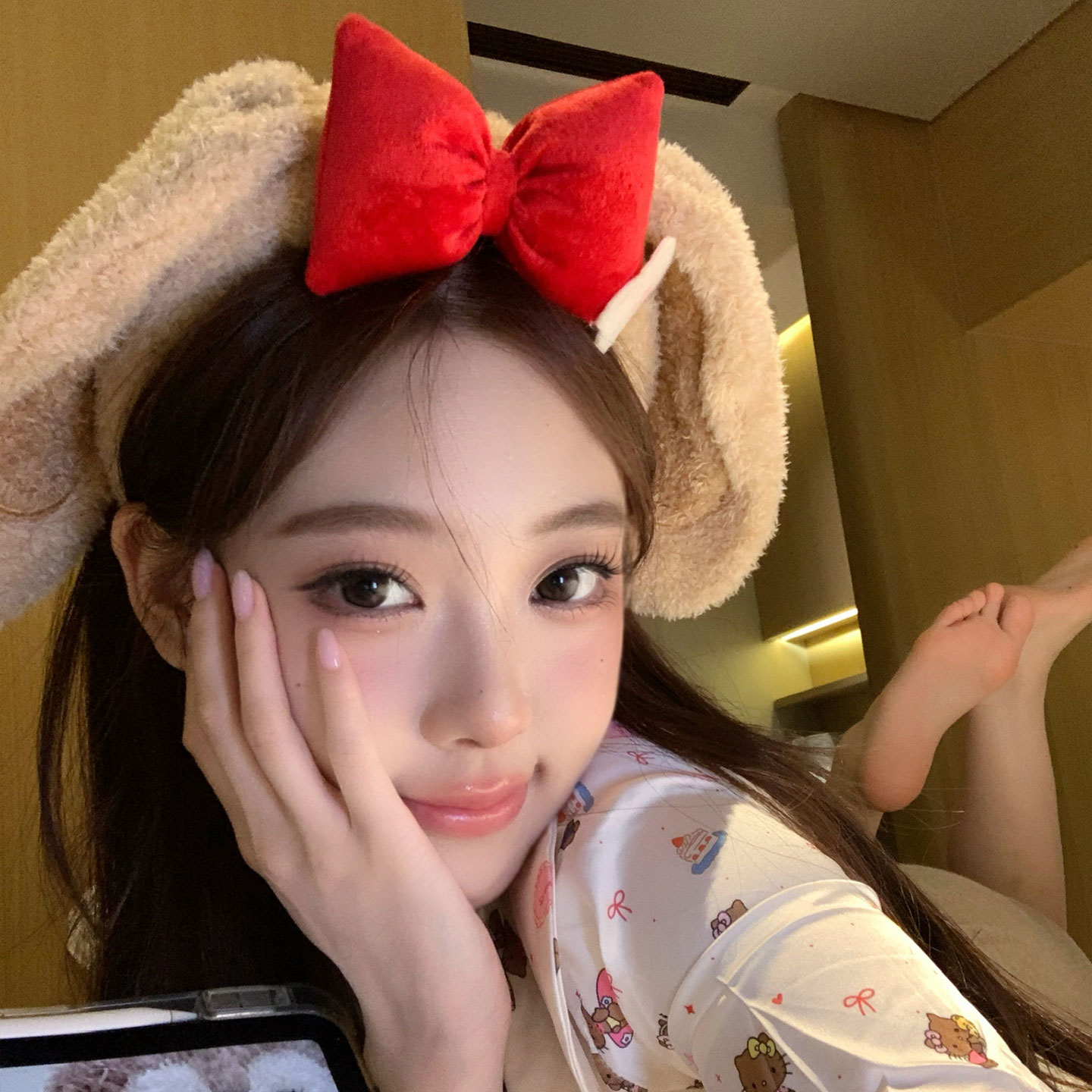 垂耳兔毛绒蝴蝶结发箍少女感