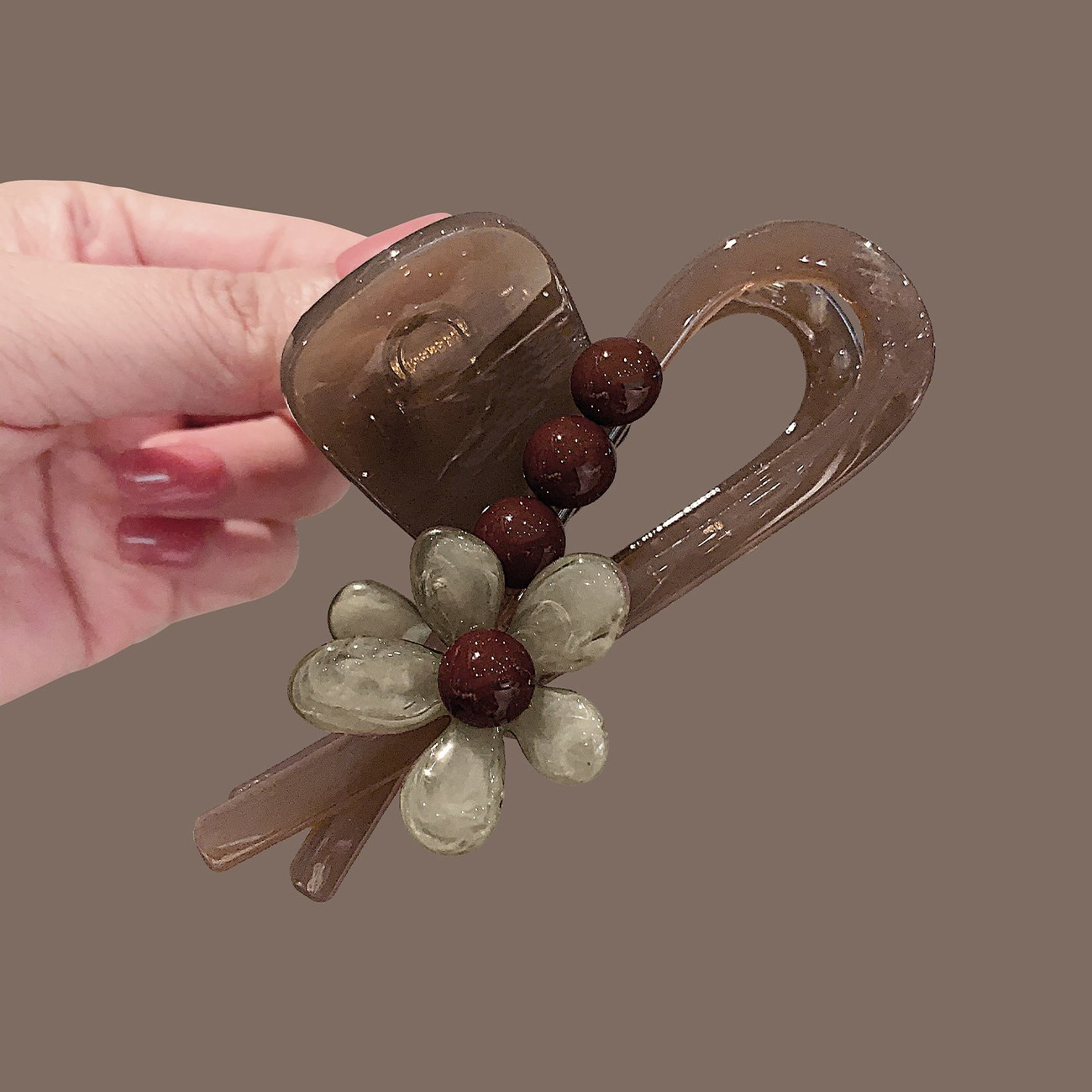 韩系晕染茶色花朵抓夹百搭盘发