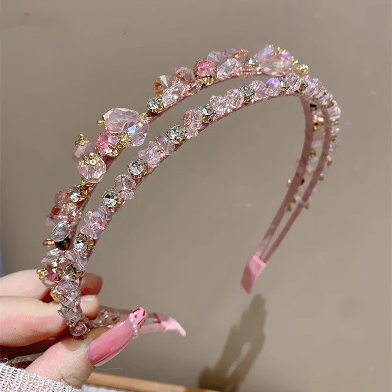 粉色水钻双层宽边发箍轻奢百搭