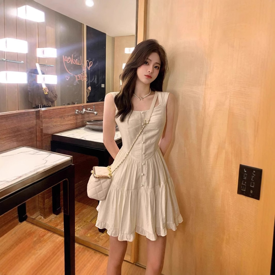 法式宠粉专拍甜美纯欲蕾丝拼接结连衣裙女夏设计感小众收腰公主裙