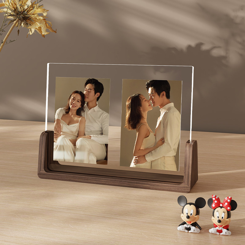 相框摆台定制洗照片做成相册亚克力打印加婚纱照高级感实木摆件