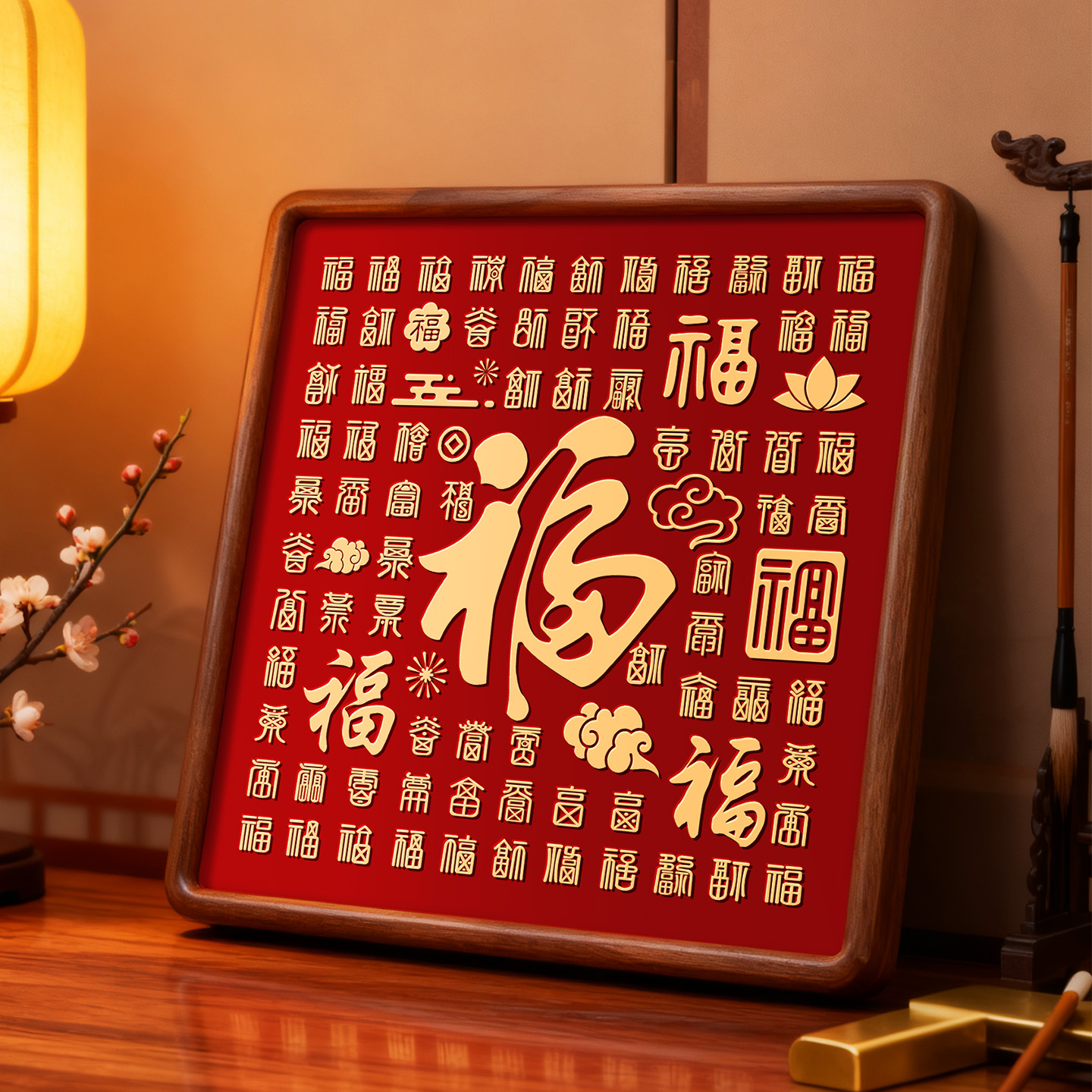 铜制百福图送妈妈长辈生日礼物实木福字相框摆件高端新居乔迁搬家