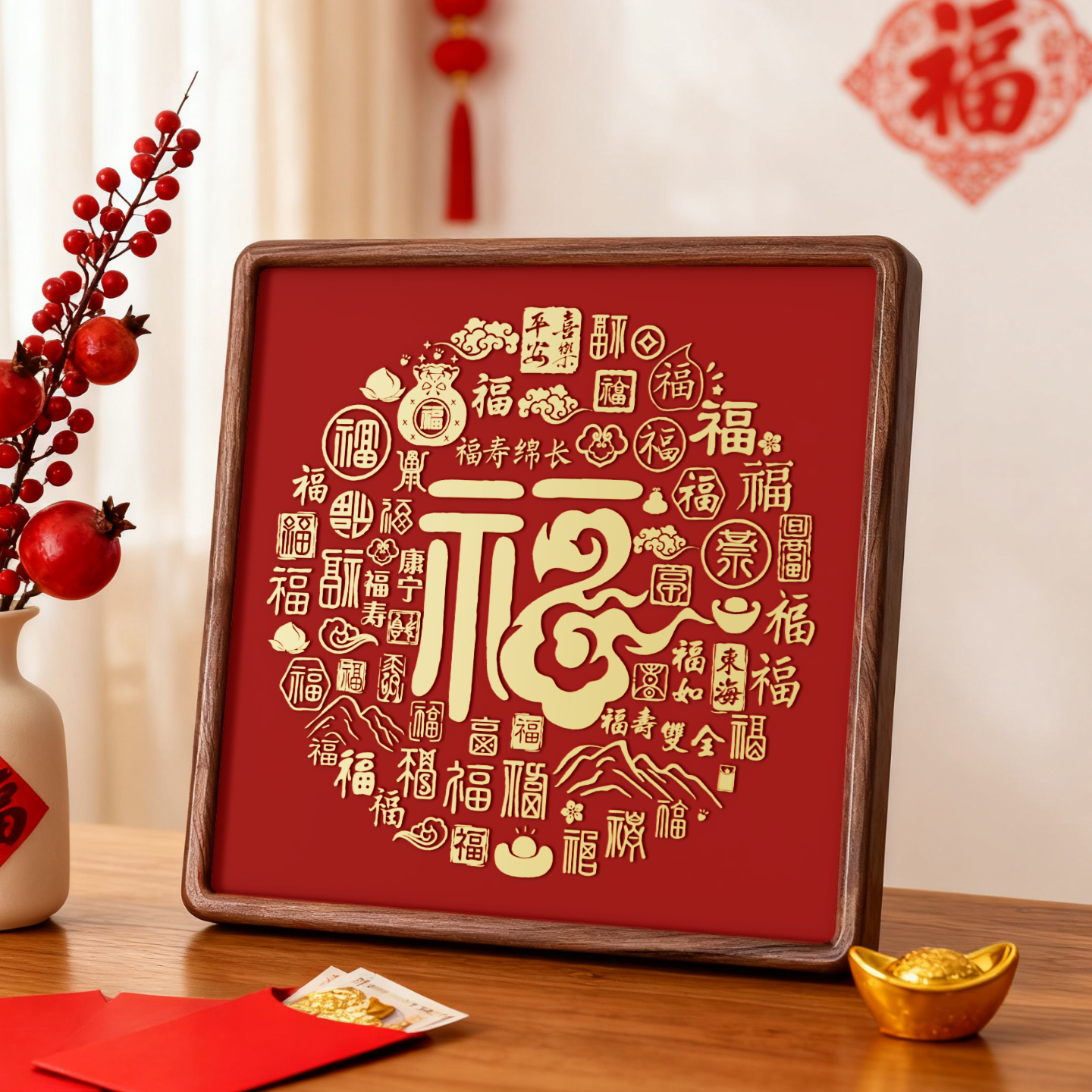 百福图福字摆件送长辈生日妈妈目前寓意好乔迁礼物玄关铜雕装饰画