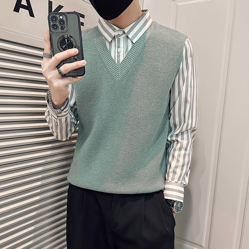 秋冬季新款假两件毛衣男潮流衬衫袖子针织衫       A368-M316-P88图片