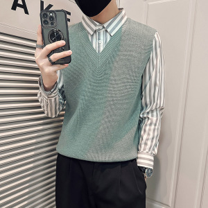 秋冬季新款假两件毛衣男潮流衬衫袖子针织衫       A368-M316-P88图片