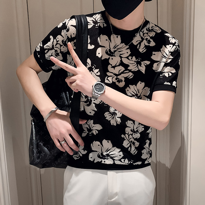 网状透气冰丝短袖男潮流夏季ins潮流提花速干冰感半袖  BT241-P45图片