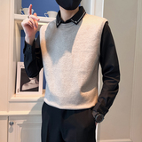 秋冬季毛衣男圆领假两件潮流百搭刺绣衬衫领针织衫CM205-P75，男装针织衫/毛衣，电商A368