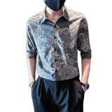 男士七分袖衬衫男潮流修身民族风腰果花中袖衬衣A368-CS310-P65，男装民族服装，电商A368