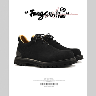 方三火 小众原创黑色登山靴男复古厚底德比鞋男增高工装马丁靴男