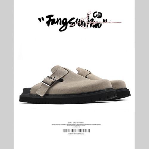 方三火 夏季穆勒拖鞋男翻毛皮博肯鞋慵懒复古男女通勤鞋户外凉鞋